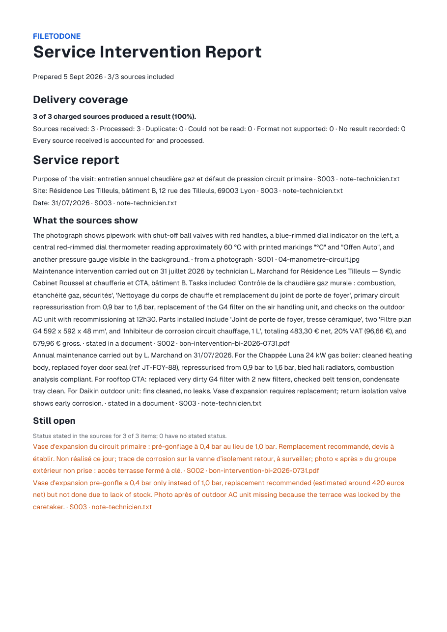First page of the sample report