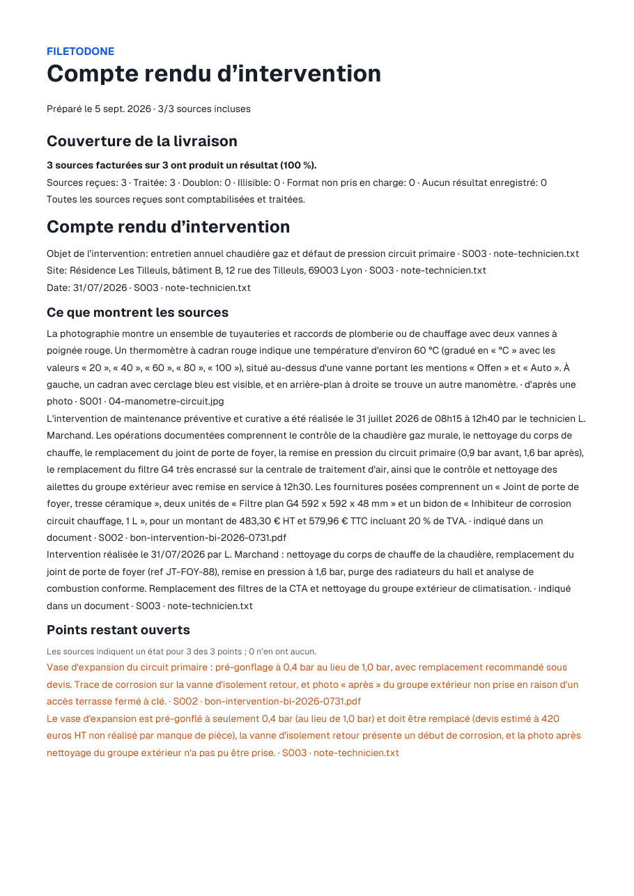 Première page du rapport d’exemple