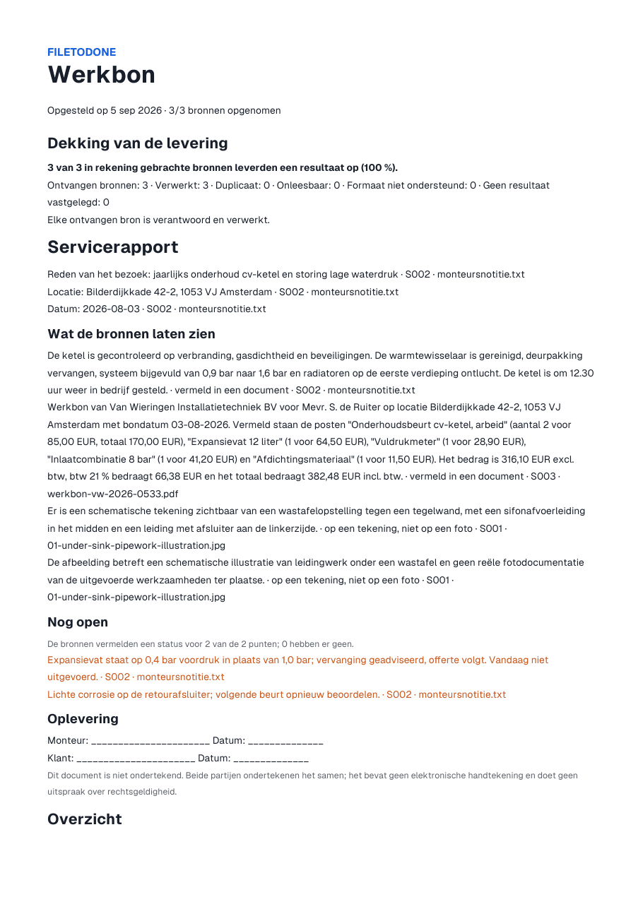 Eerste pagina van het voorbeeldrapport
