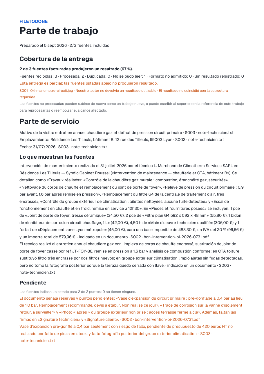 Primera página del informe de ejemplo