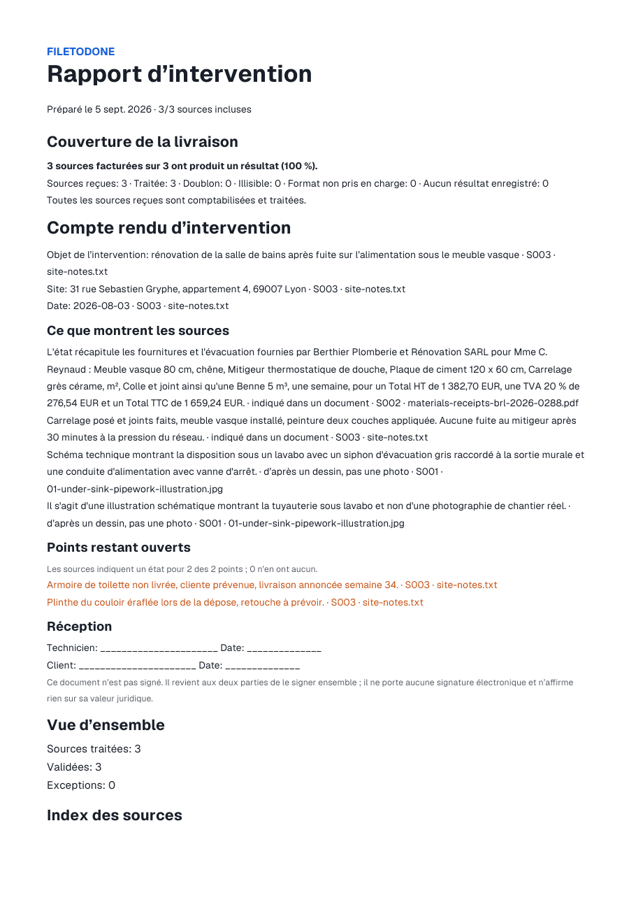 Première page du rapport d’exemple